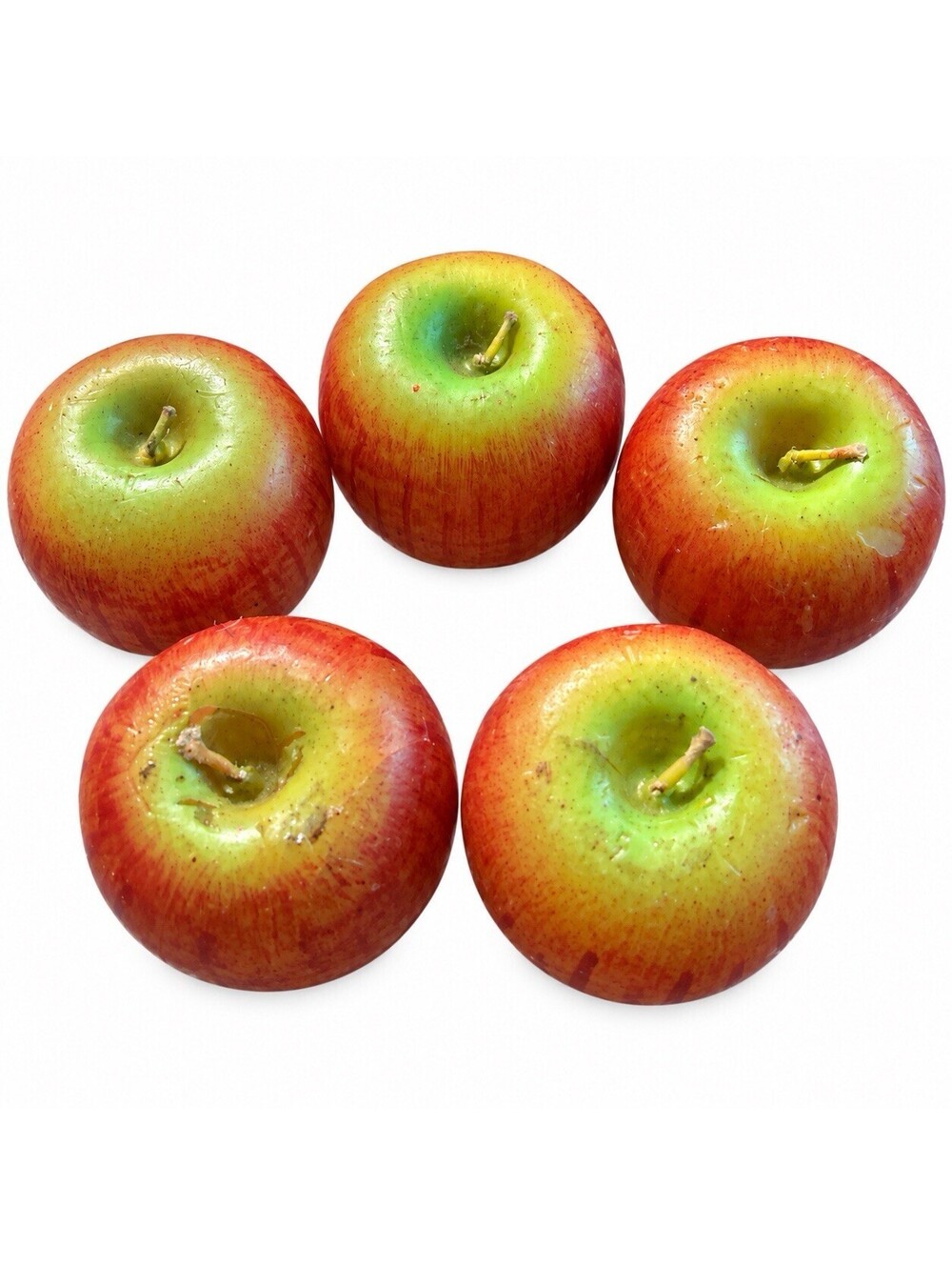 Lot of 5 Realistic Apple Shaped Wax Candles Red Green Fruit Decor
